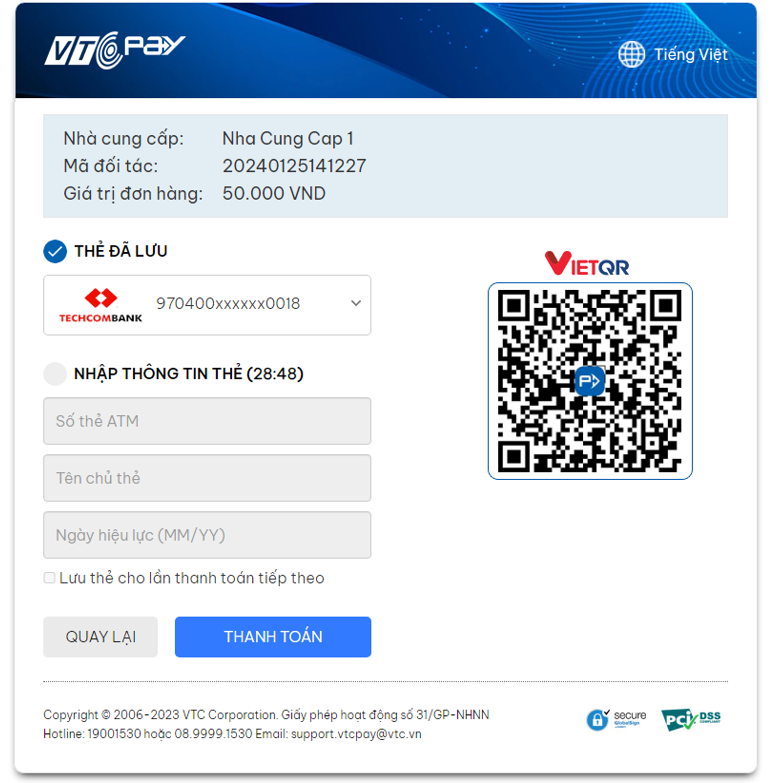 Giao diện thanh toán